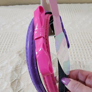 Elements Kidz Girl Kid Shiny Barbiecore Pink Purple Pair of Headbands Bows